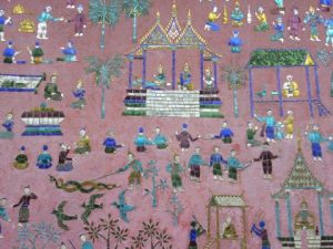 ルアンパバーンの寺院のモザイク壁画